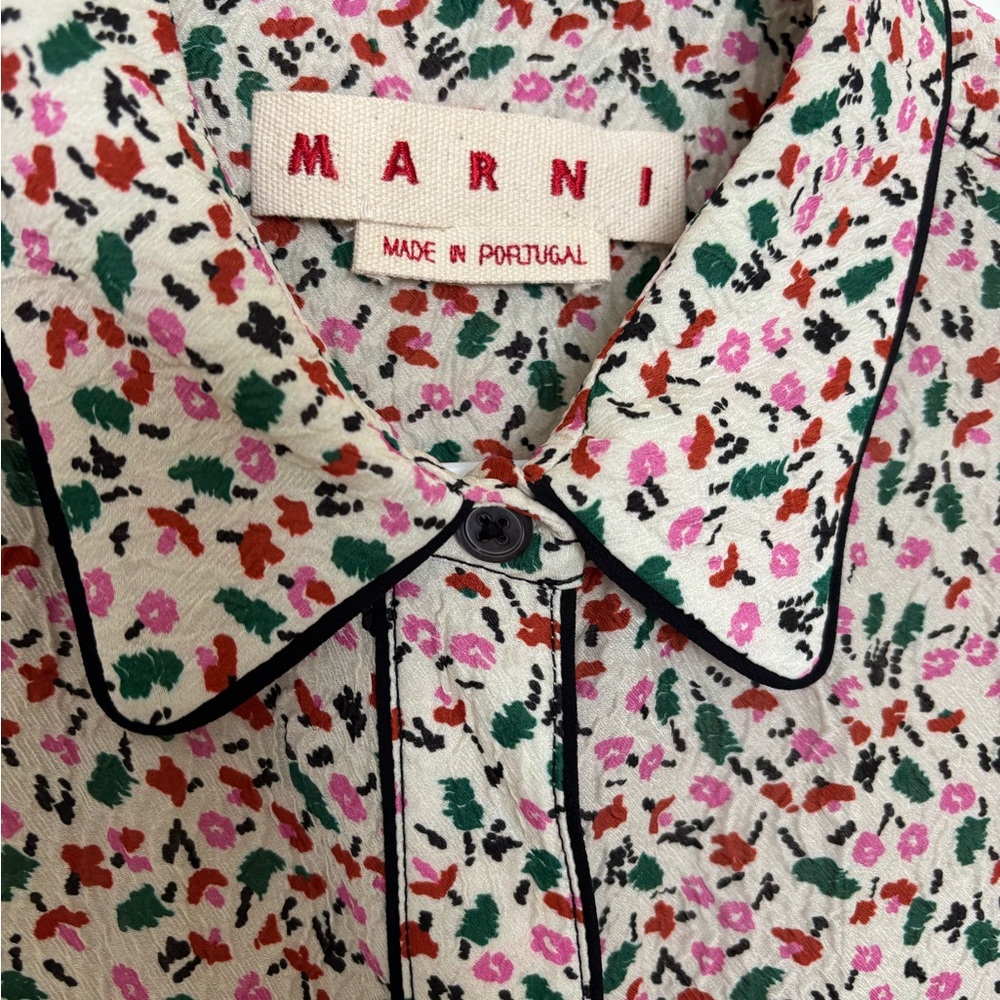 Marni Floral Print Blouse with Pink and Green Accents